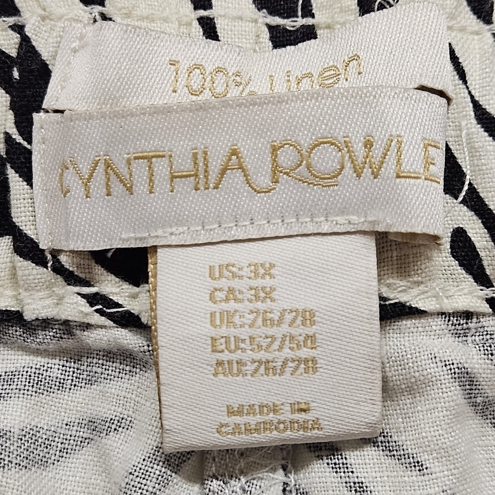 Cynthia Rowley Linen Drawstring Short In Cream And Brown Zebra Stripe Size 3X - Picture 5 of 9
